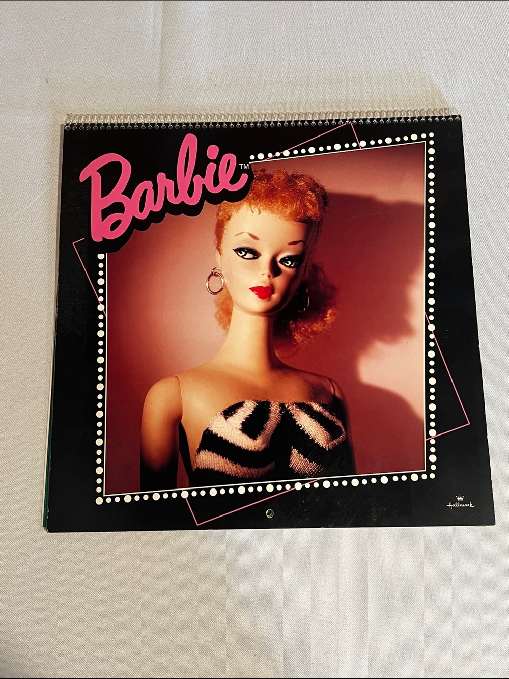 Barbie Black & Pink Calendar Cover with Redhead Portrait 1995